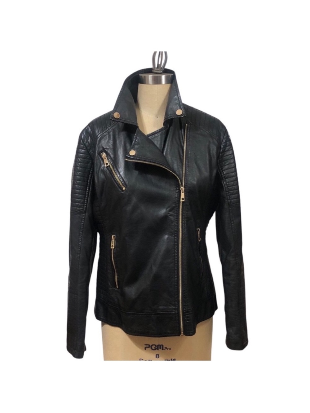 GIOLSHON Women's Black Vegan quilted Leather Jacket Moto Large every season wear